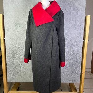 Lafayette 148 New York Coat Womens XL Charcoal Grey Red Wool Angora  Cardigan